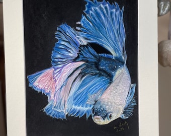 Siamese Fighting Fish , soft pastels on Pastelmat original artwork