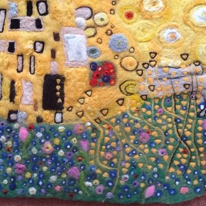 The Kiss of Klimt,wet and needle felted picture image 3