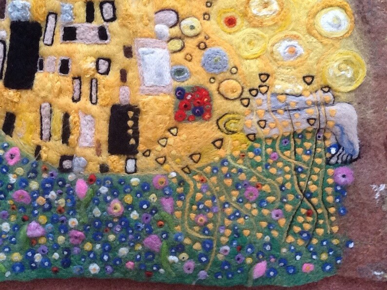 The Kiss of Klimt,wet and needle felted picture image 3
