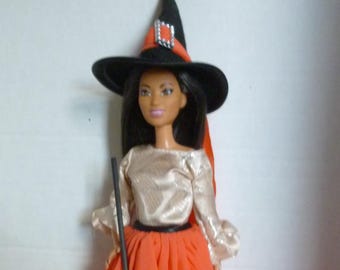 Barbie Doll Halloween Witch with Broom, Cat, Pumpkin