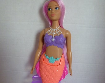 Curvy Barbie Mermaid Doll for OOAK or Play   Pink Hair Sideways Glance