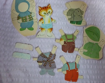 Vintage Whitman 1963 Cat Paper Doll, Orange Tabby Kitten, Play Clothes