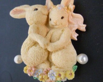 Bunny Rabbit Couple Brooch