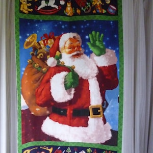 Santa&#39;s Surprise Fabric Panel Holiday Scene - Santa Claus & Sack of Toys Christmas;  Door Decoration, Quilt, Wall Hanging, DIY Gift