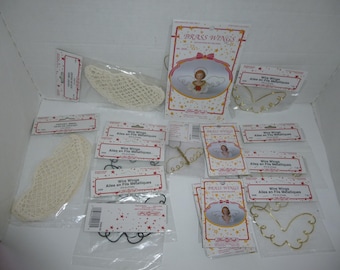 Vintage Fibre Craft Angel Wings for Doll Making, Ornaments, Homemade Crafts; Crochet Wings; Wire Wings and Halo; Mint in Package; 17 Packs