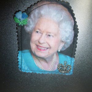 Queen Elizabeth Magnet, Quilted Fabric; King Charles Mum;  Anglophile Collector, British Royal Family Gift, Queen in Bright Blue;