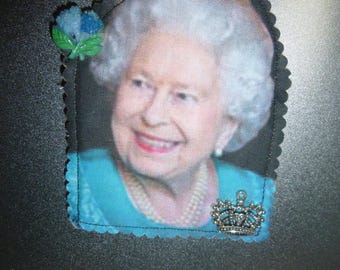 Queen Elizabeth Magnet, Quilted Fabric; King Charles Mum;  Anglophile Collector, British Royal Family Gift, Queen in Bright Blue;