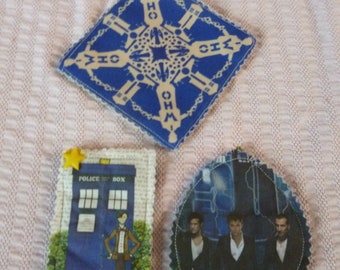 Doctor Who Fabric Magnet Set of 3. Tardis, Doctors 9-10-11;  Gift for Whovian;  Father's Day; Gift for Dad, Boyfriend, Son
