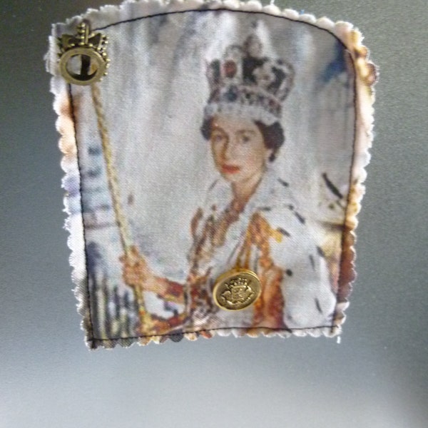 Queen Elizabeth Handmade Cloth Magnet; Crown and Scepter, Her Majesty, Lovely Gift,  Young Queen Coronation; British Sovereign