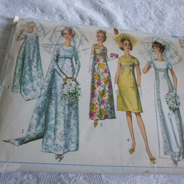 Vintage 1960's Simplicity #6352 Sewing Pattern Bridal Gown, Wedding Dress Size 12 Collectible, Junk Journal, Bridesmaid Dress