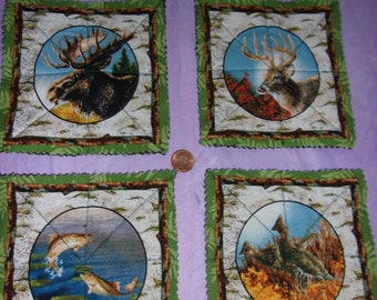 Wildlife Fabric Magnets, Outdoorsman Gift, Rustic Decor (Set of 4)