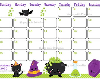 october 2020 calendar halloween decorative October Calendar Etsy october 2020 calendar halloween decorative