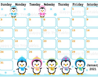 January Printables Etsy january calendar 2021 winter theme