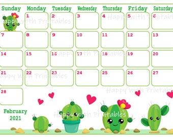 febuary 2021 calendar cute