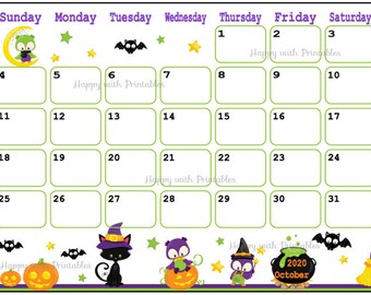 halloween october 2020 calendar October Calendar Etsy halloween october 2020 calendar