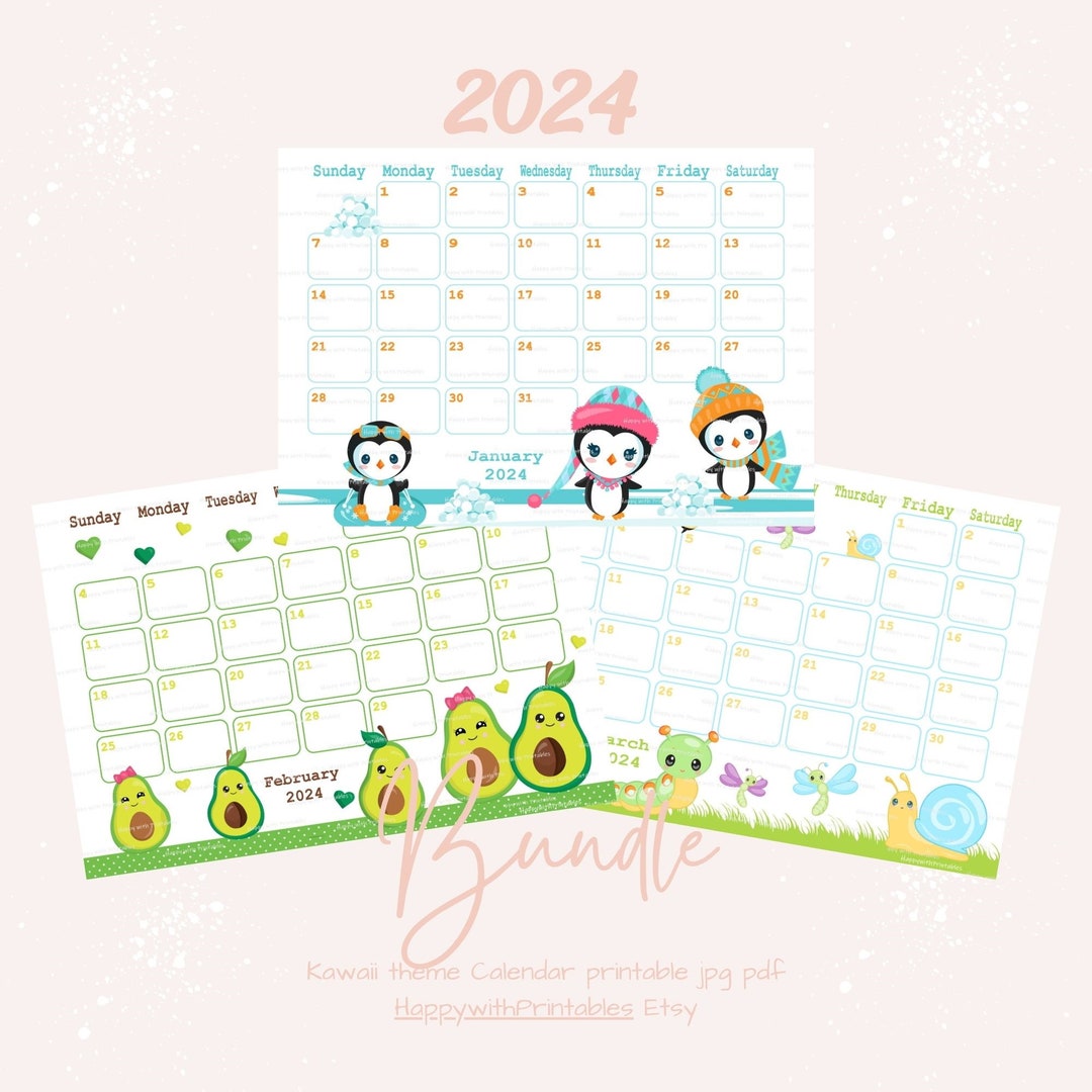 2024 Calendar Printables 2024 Monthly Planners Cute Planner KAWAII