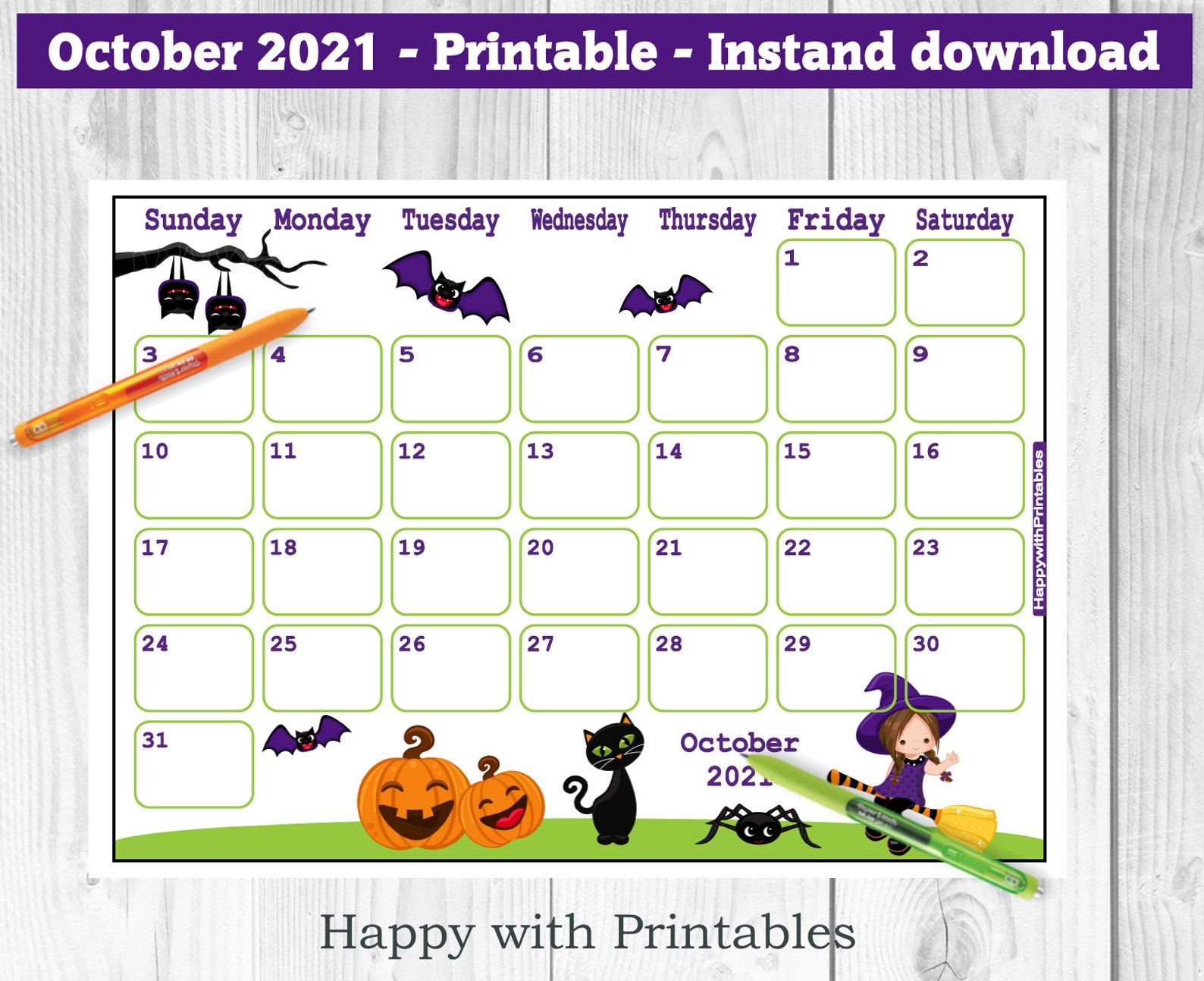 Calendar October 2021 Cute Halloween Planner Printable | Etsy