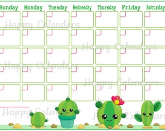blank monthly calendar cactus theme cute cactus planner etsy new zealand