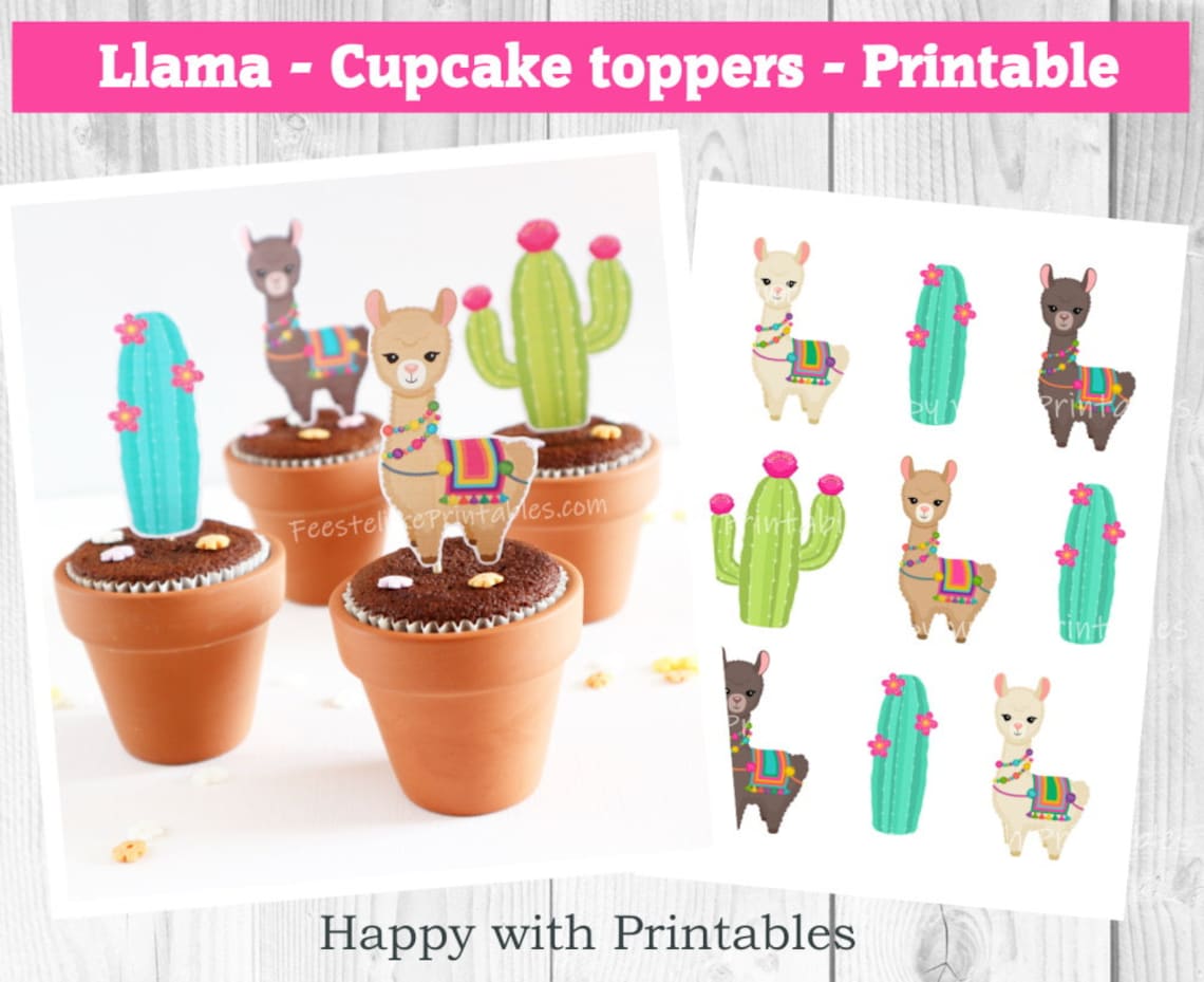 Llama Cupcake Toppers Llama Party Treat Toppers Alpaca - Etsy