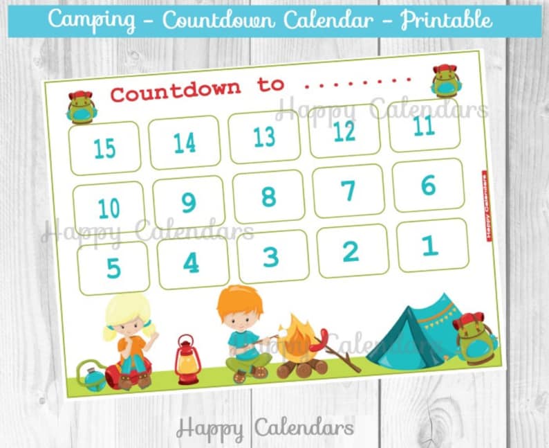 Countdown Calendar Camping theme Cute countdown Printable Etsy