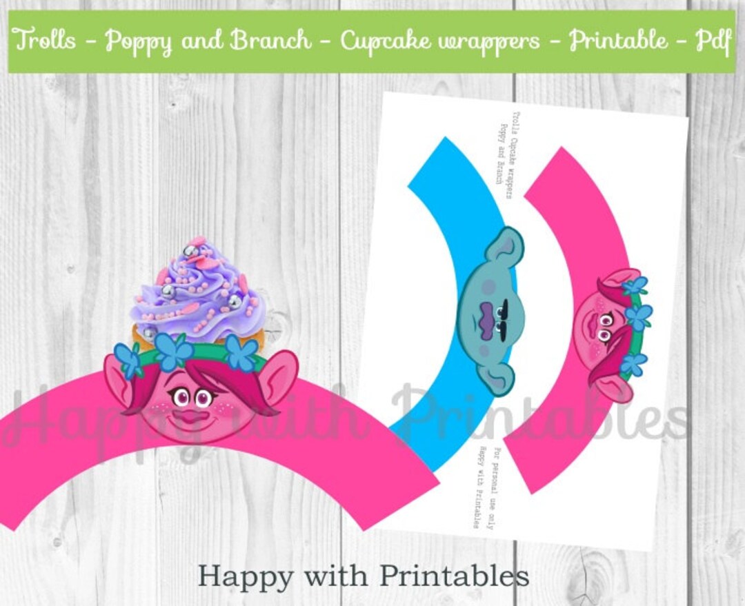 Trolls Cupcake Wrappers Trolls Wrappers Poppy Cupcake Wrapper Branch ...