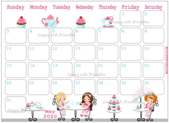 Calendar May 2020 Cute Tea Party Planner Printable girly | Etsy