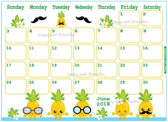 calendar june 2018 summer planner printable cute planner