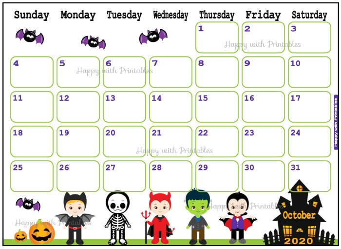 Calendar October 2020 Halloween theme Planner Printable | Etsy