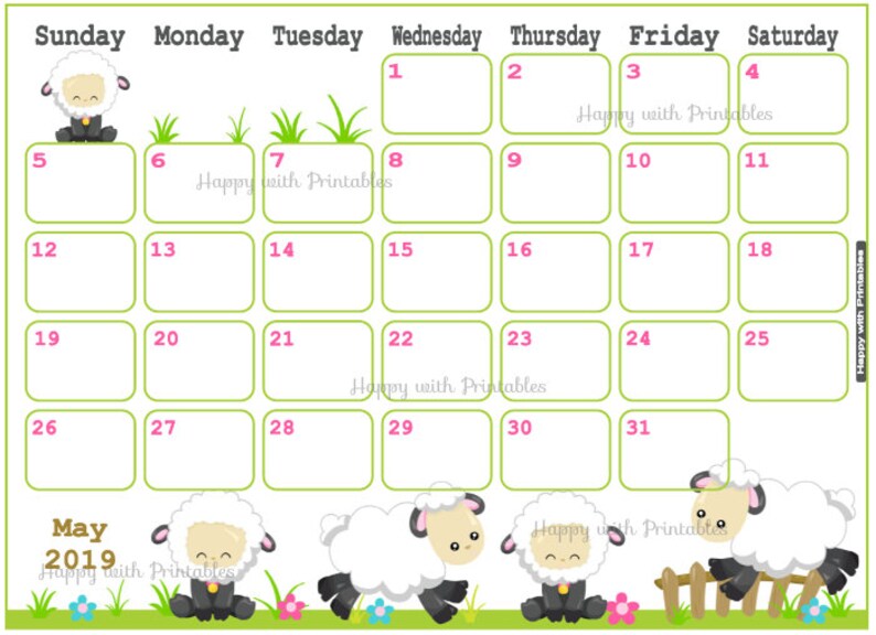 calendar may 2019 cute sheep planner printable cute etsy