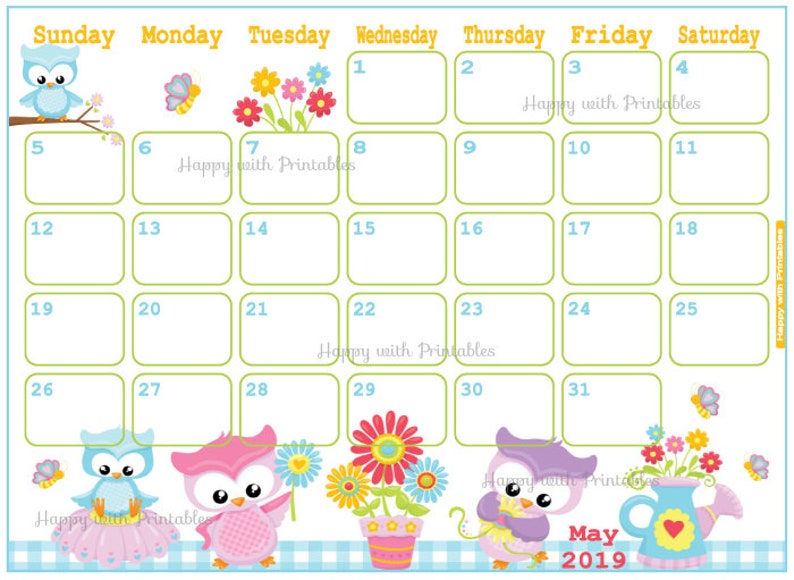 calendar may 2019 cute spring planner printable cute etsy