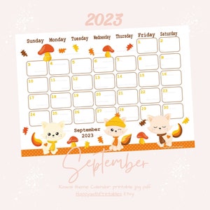 September 2023 Calendar Printable 2023 September Kawaii - Etsy
