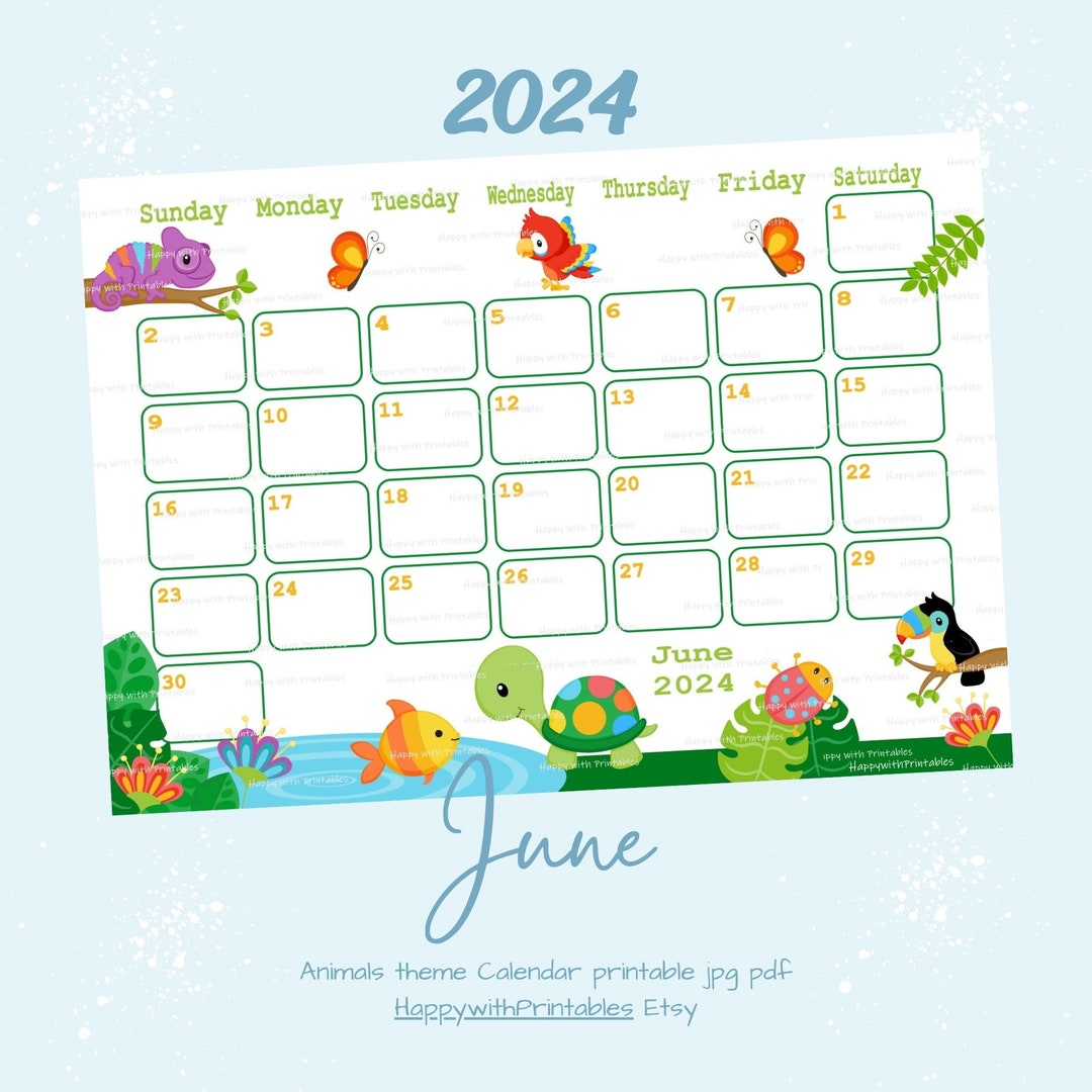 June Calendar Printable 2024 June Planner Calendar June Planner ANIMALS ...