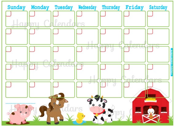 blank monthly calendar farm theme cute farm planner etsy