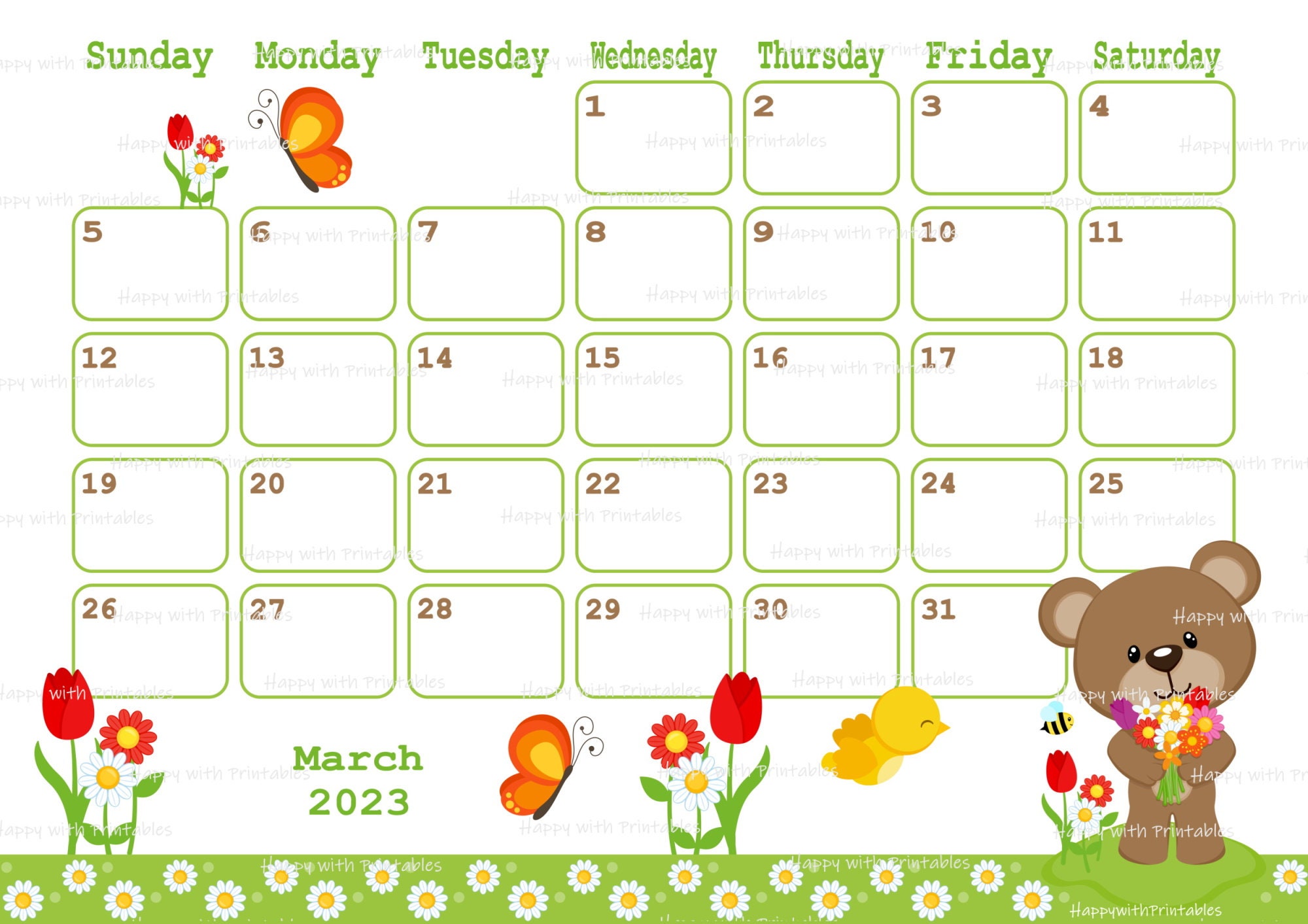 Calendar March 2023 Printables