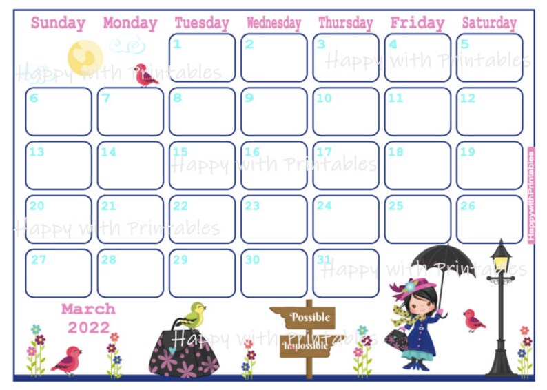 Match 2022 Calendar Calendar March 2022 March Planner Printable Cute Planner | Etsy Singapore