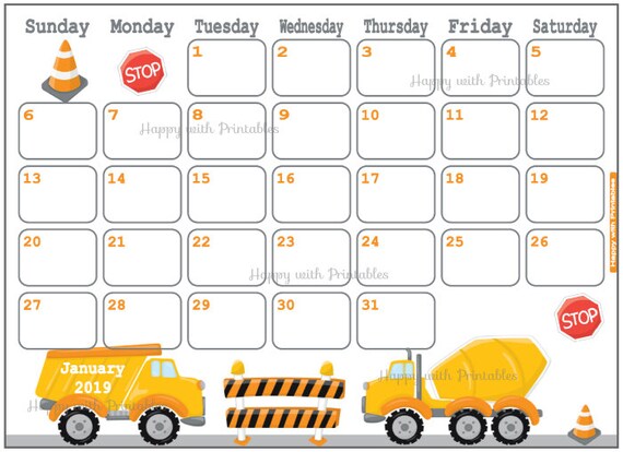 calendar january 2019 construction planner printable cute etsy january 2019 calendars cute