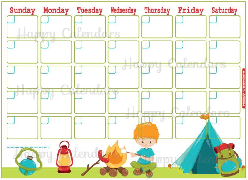 Blank Monthly Calendar Camping theme Cute vacation Planner Etsy