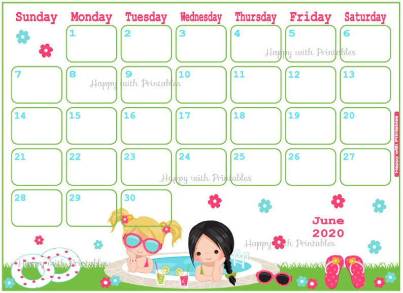 calendar june 2020 cute summer planner printable girly etsy