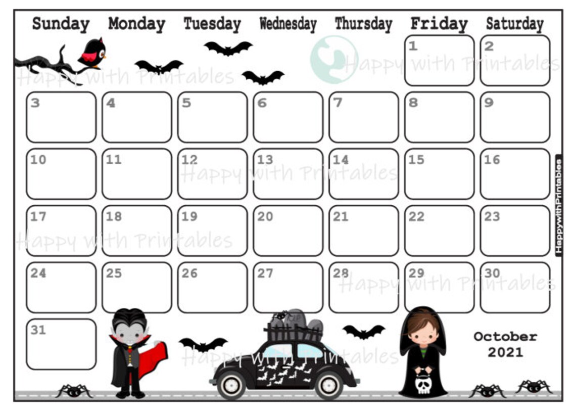 Calendar October 2021 Halloween theme Planner Printable | Etsy