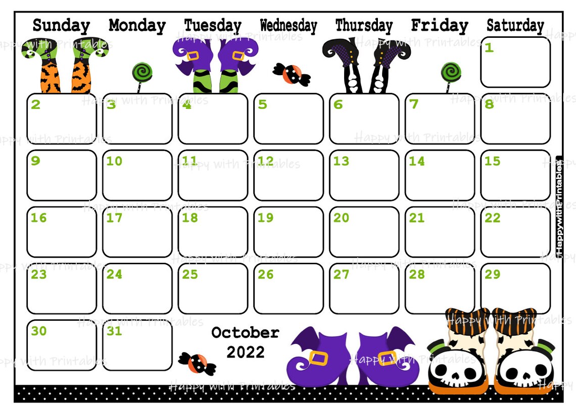 Calendar October 2022 Halloween Calendar Printable Cute Etsy Australia