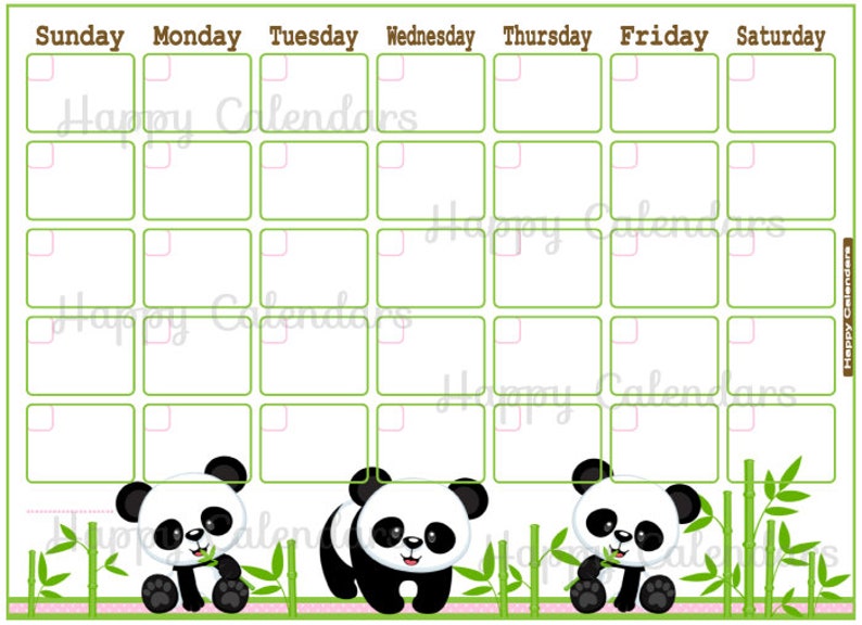 blank monthly calendar panda theme cute blank panda planner etsy