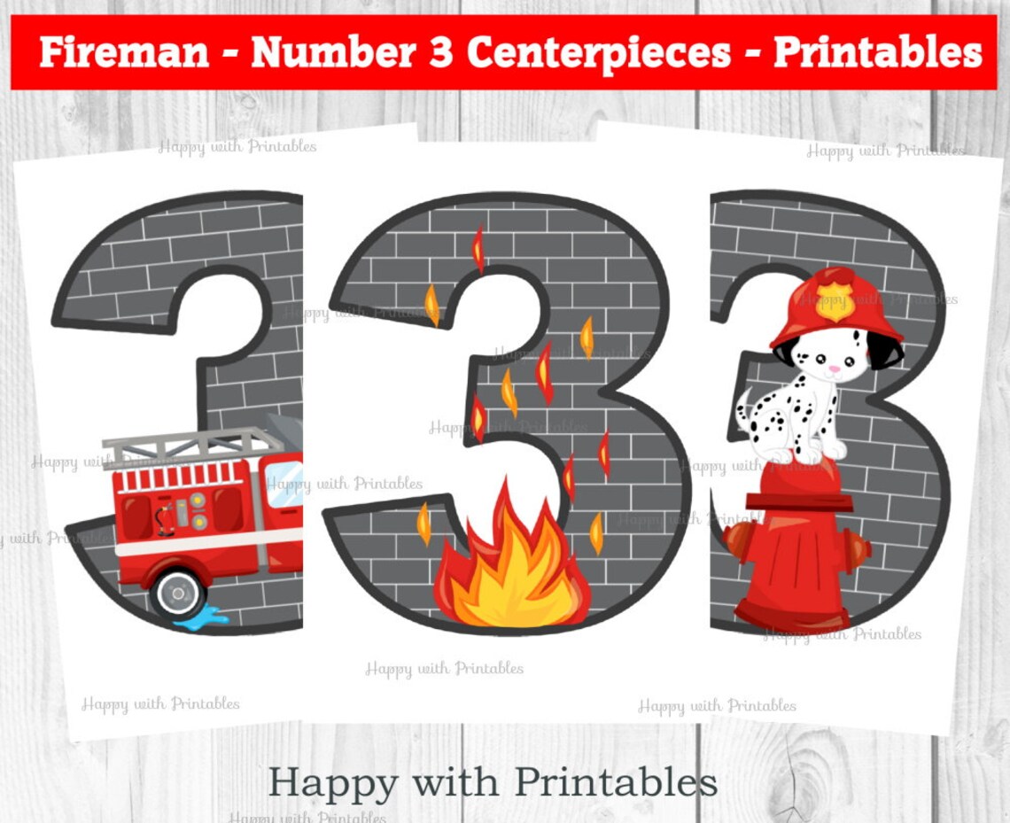 Fireman Number 3 Centerpieces Firefighter Number Etsy