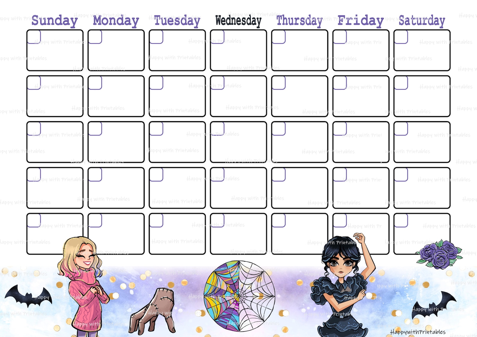 Wednesday Blank Monthly Planner No Dates Calendar Wednesday - Etsy