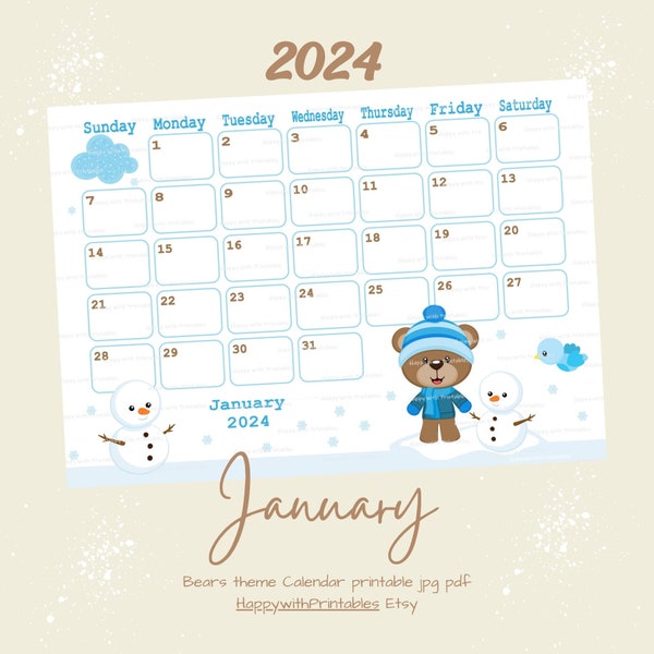 January 2024 Calendar Etsy