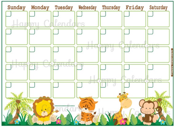 Blank Monthly Calendar Jungle Theme Cute Jungle Planner | Etsy