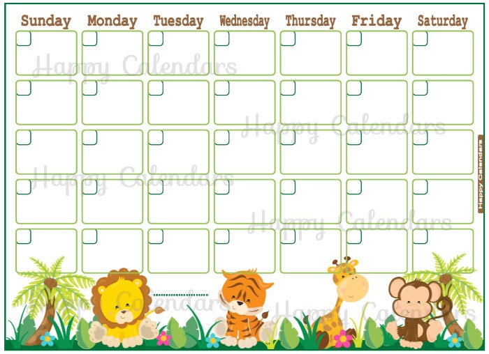 Blank Monthly Calendar Jungle theme Cute Jungle Planner Etsy