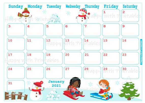 Calendar January 2021 Winter Planner Printable Girly Cute Etsy january calendar 2021 winter theme