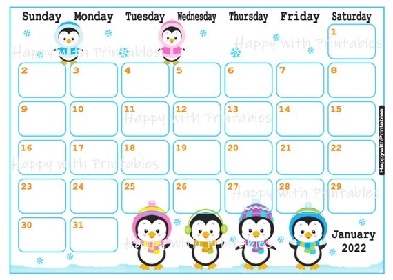 calendar january 2022 cute january 2022 printable cute etsy australia