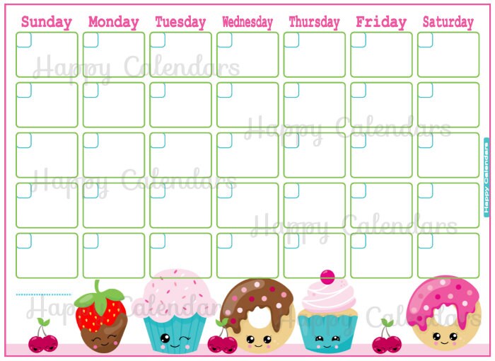 blank monthly calendar donuts theme cute donuts planner etsy