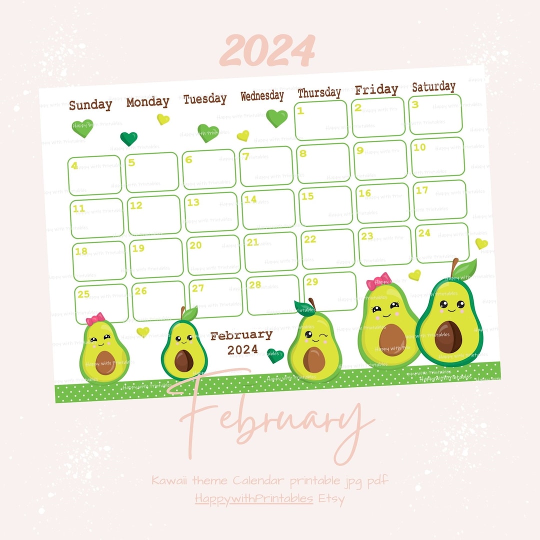 February 2024 Calendar Printable 2024 February Kawaii Planner Cute